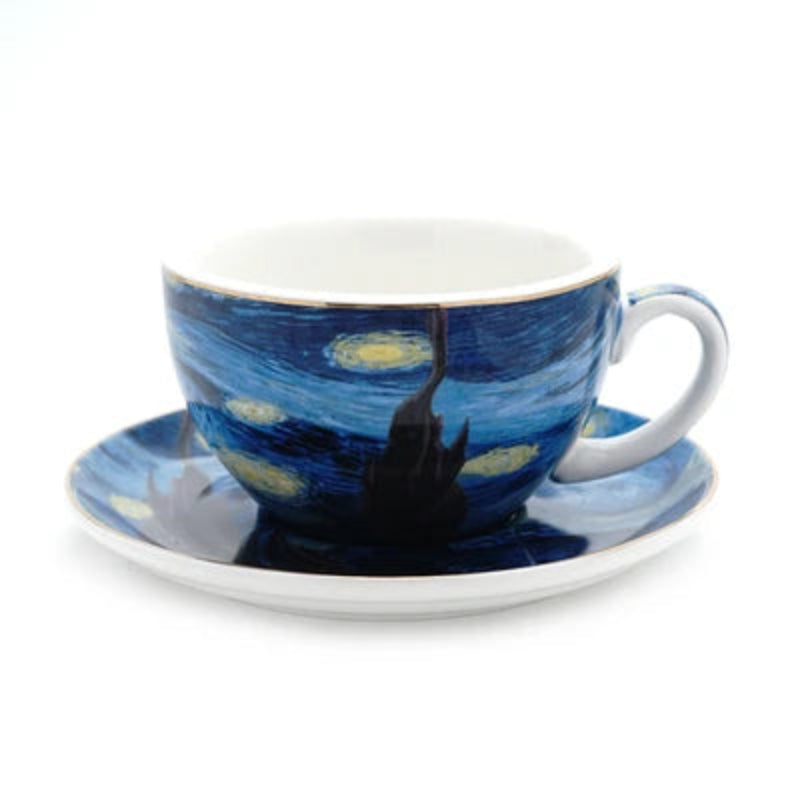 Tasse et Soucoupe Van Gogh – La Nuit Étoilée en Céramique avec un design artistique vibrant