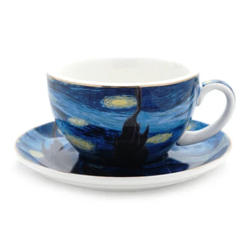 Tasse et Soucoupe Van Gogh – La Nuit Étoilée en Céramique avec un design artistique inspiré de l'œuvre de Van Gogh