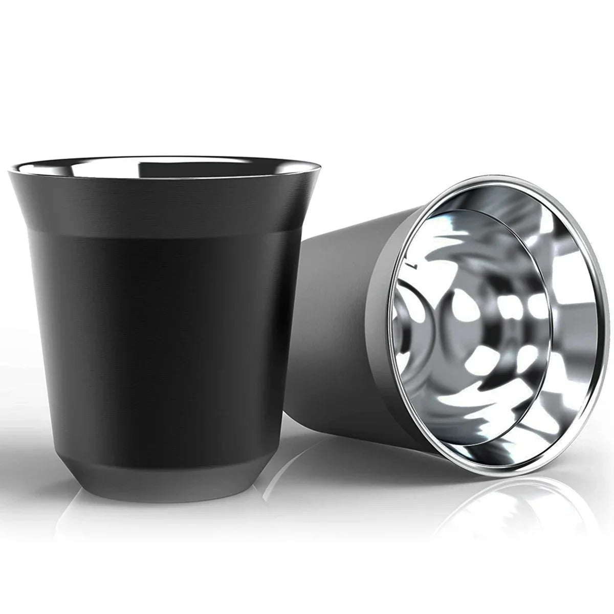 Tasse expresso inox double paroi noire avec intérieur brillant pour une meilleure isolation thermique