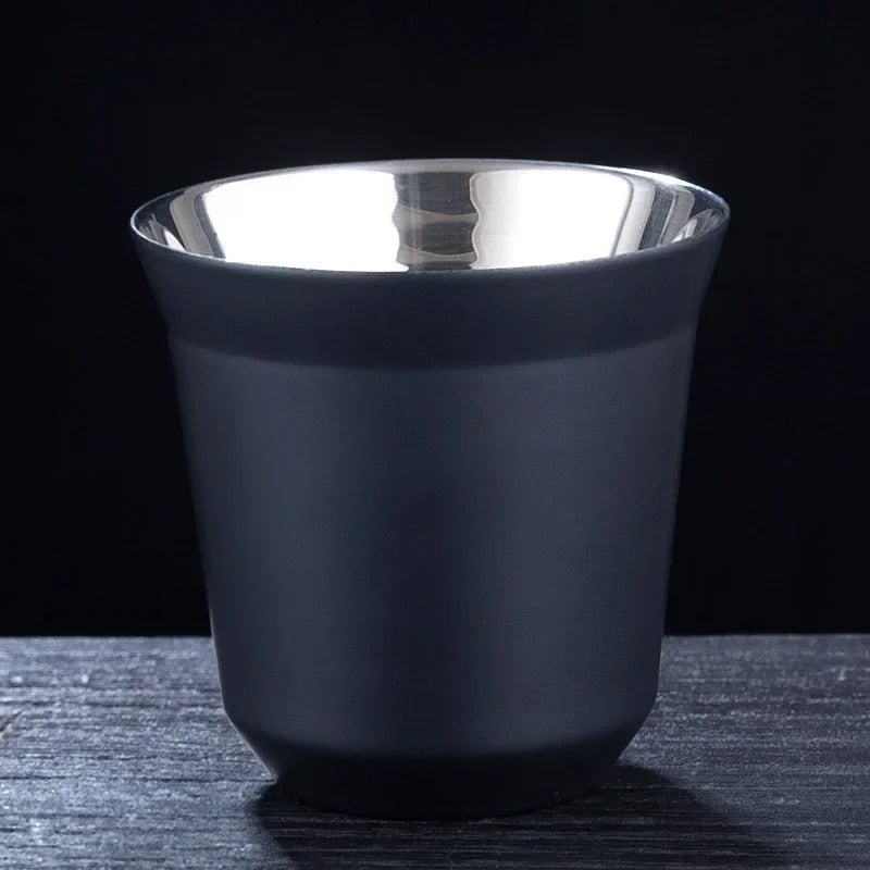 Tasse expresso inox double paroi en acier noir, design élégant et moderne pour une meilleure isolation