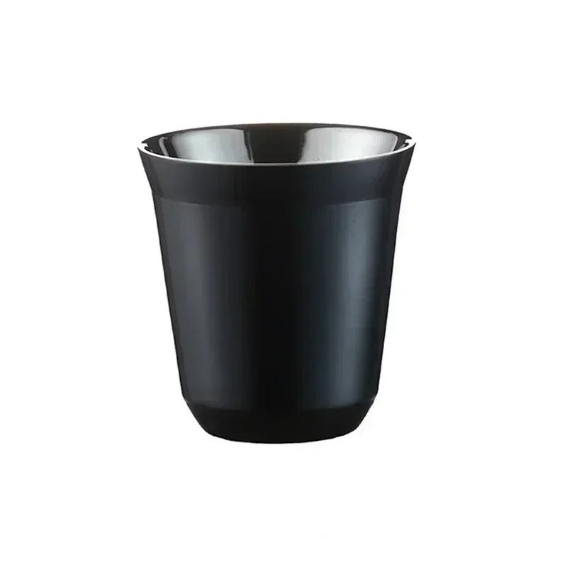 Tasse expresso inox double paroi noire, idéale pour conserver la chaleur des boissons.