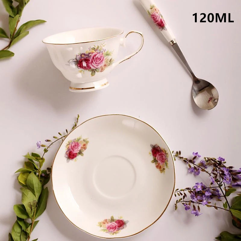 Théière et Tasse en Céramique avec motifs floraux et cuillère assortie, parfaites pour le thé élégant