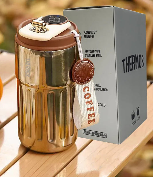 Thermos inox intelligent 400 ml avec écran température et design élégant en acier inoxydable