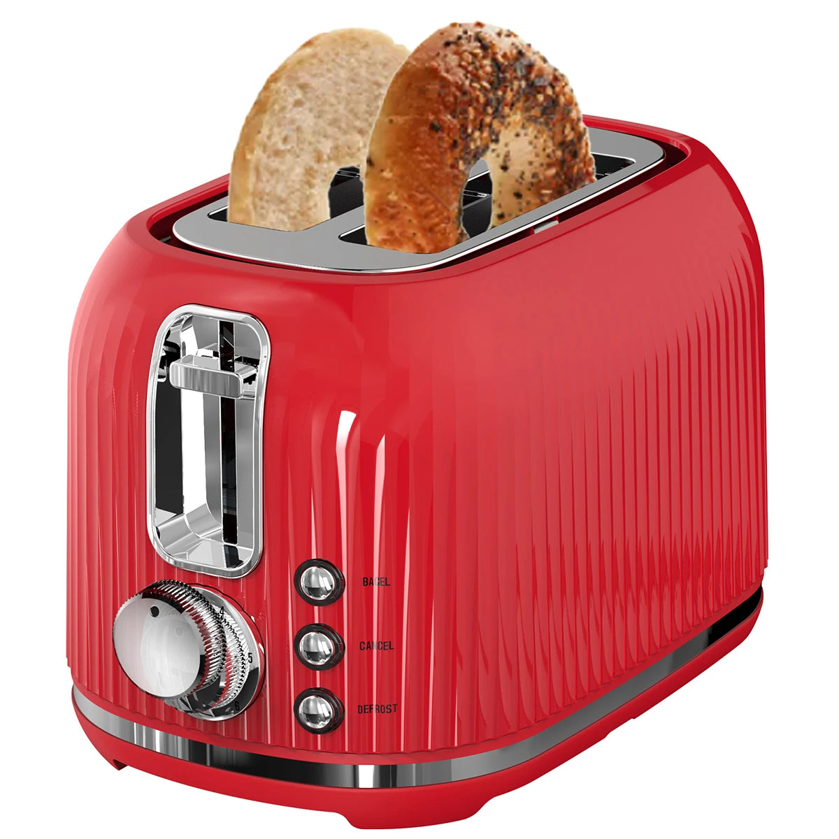 Toaster Rétro 2 Tranches Crème rouge avec boutons de contrôle et fentes larges pour pain