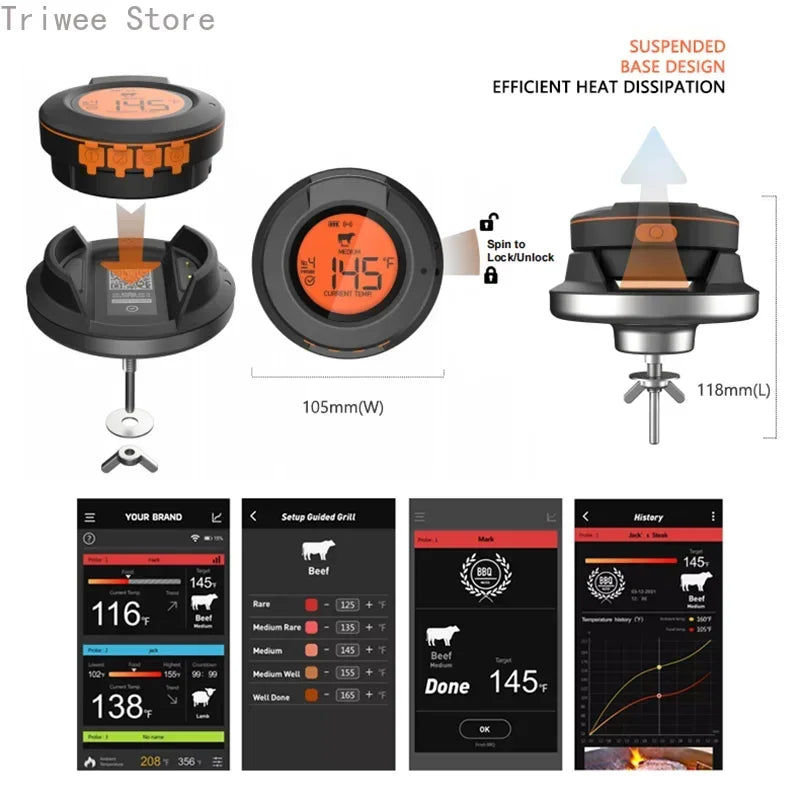 Thermomètre de Cuisson Connecté Ustensile de chef avec écran digital et application mobile pour cuisson précise