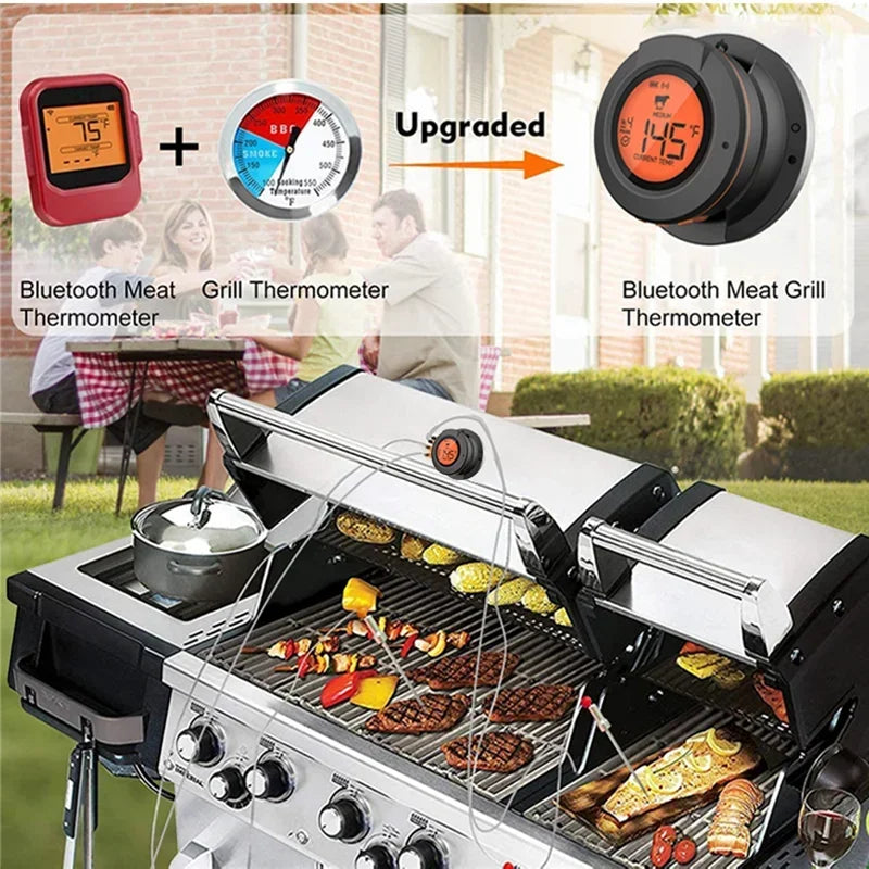Thermomètre de Cuisson Connecté Bluetooth pour barbecue affichant la température des viandes en plein air