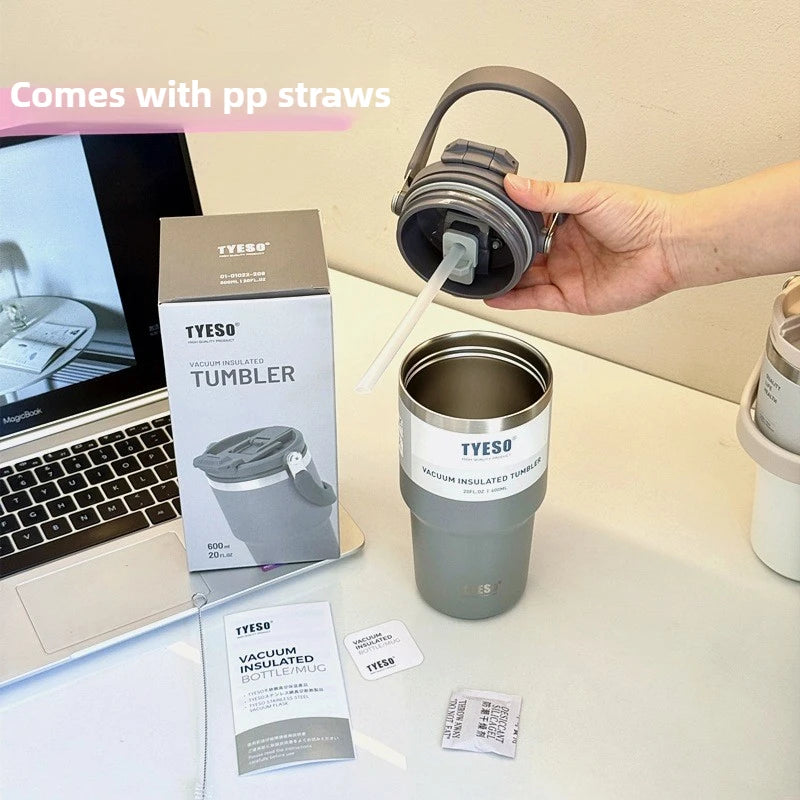 Mug isotherme inox avec anse – 750ml à 1200ml. Gobelet isolant gris TYESO avec couvercle à paille et boîte