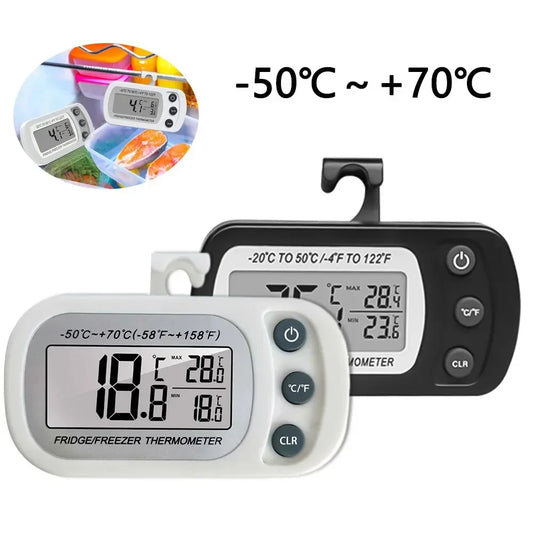 Thermomètre digital réfrigérateur & congélateur LCD double écran, crochet de suspension, boutons