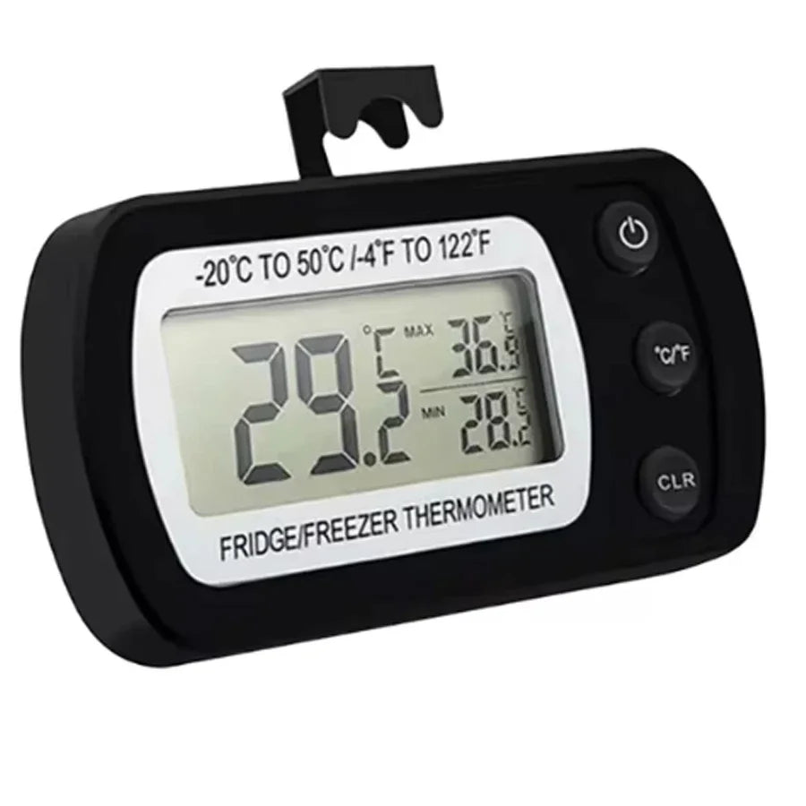 Thermomètre digital réfrigérateur & congélateur LCD noir Ustensile de chef affichage large avec crochet et aimant