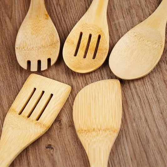 Ustensiles de cuisine en bambou 7 pièces antiadhésives écologiques pour cuisiner avec style et respect de l'environnement