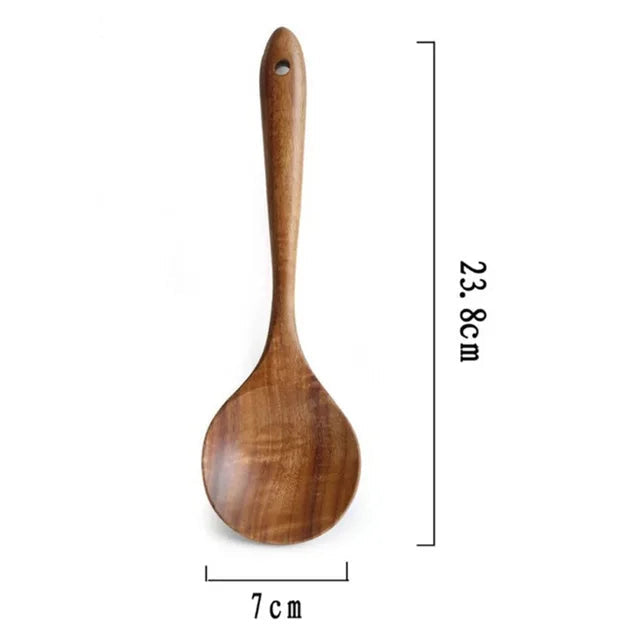 Cuillère en bois de teck de 23,8 cm, un des ustensiles de cuisine en bois de teck – 1 à 11 pièces