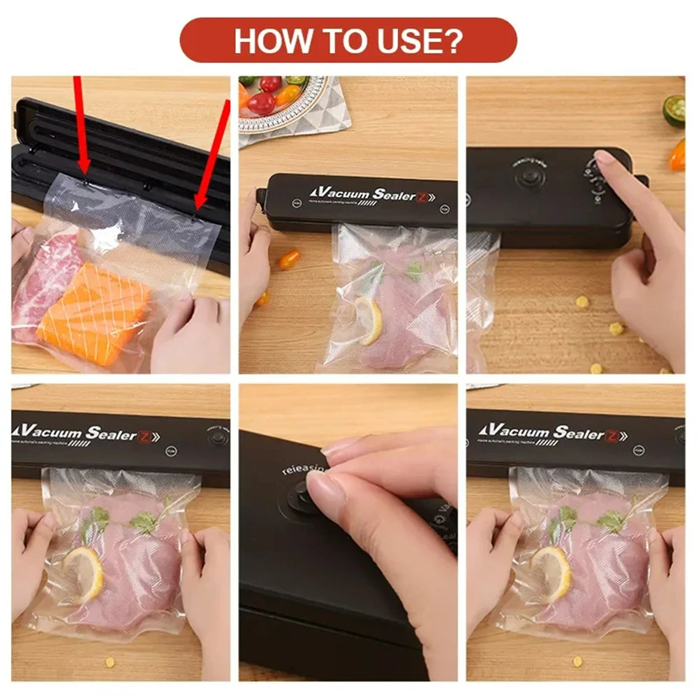 Machine sous vide alimentaire – Compacte et puissante. Scellage de sacs avec viande et citron, réglage manuel