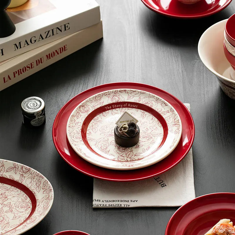 Vaisselle en Porcelaine Haut de Gamme – Set Complet avec des assiettes élégantes et modernes au design floral