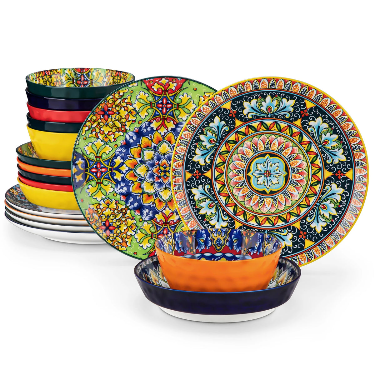 Service de Table Porcelaine MALACASA avec assiettes et bols colorés pour un style de table vibrant