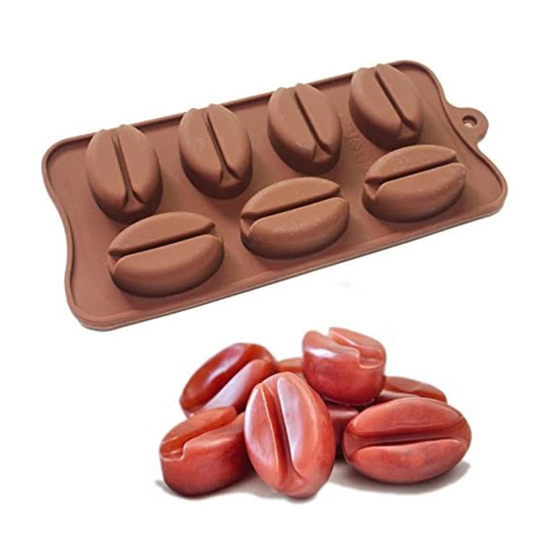 Moule Silicone 3D Grains de Café marron en silicone pour pâtisserie avec motifs de grains de café en 3D