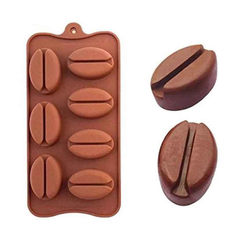 Moule Silicone 3D Grains de Café pour pâtisserie en silicone marron avec formes de grains de café