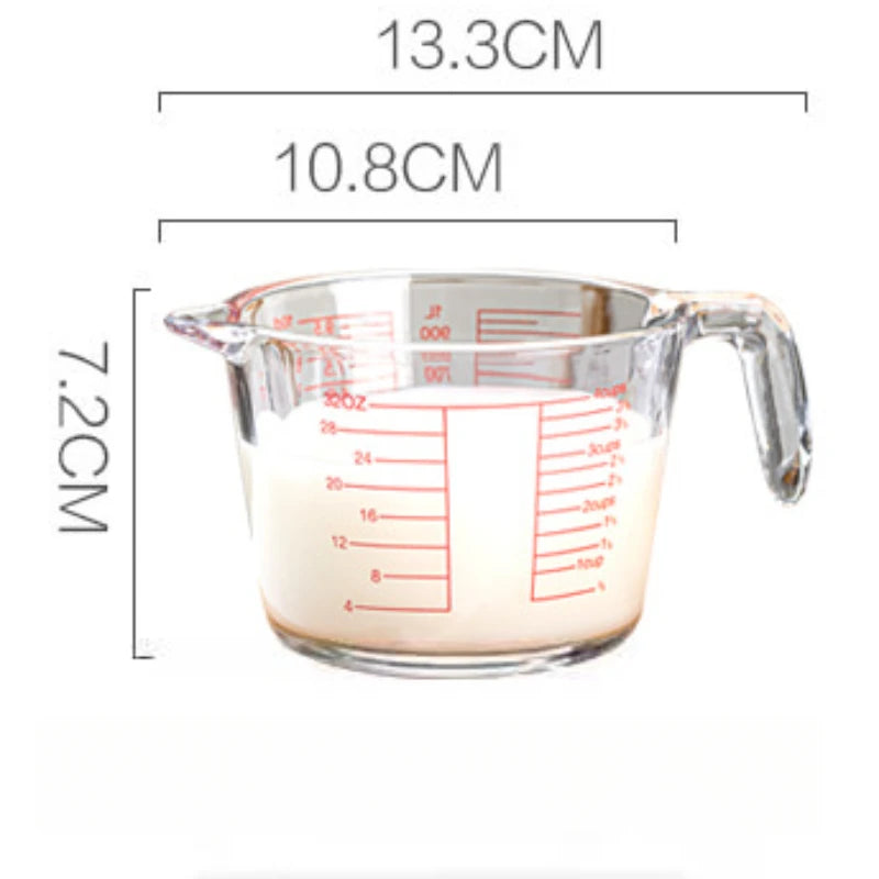 Verre Doseur en Verre 350 500 1000ml avec mesures rouges et poignée ergonomique
