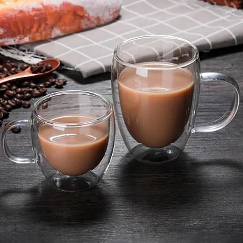 Ensemble de verres double paroi en verre, parfaits pour boissons chaudes ou froides avec une apparence élégante