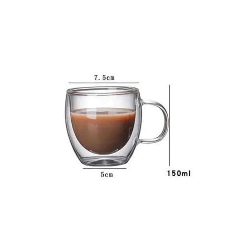 Verre Double Paroi en verre de 150 ml avec poignée pour café ou thé
