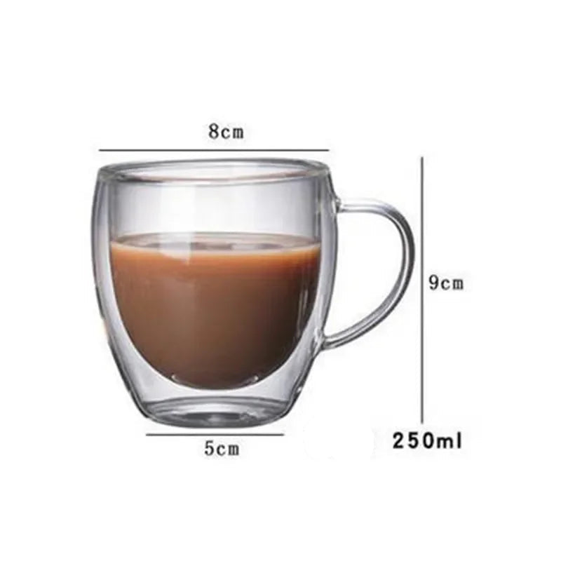 Verre Double Paroi en verre transparent de 250ml avec une poignée ergonomique pour boissons chaudes