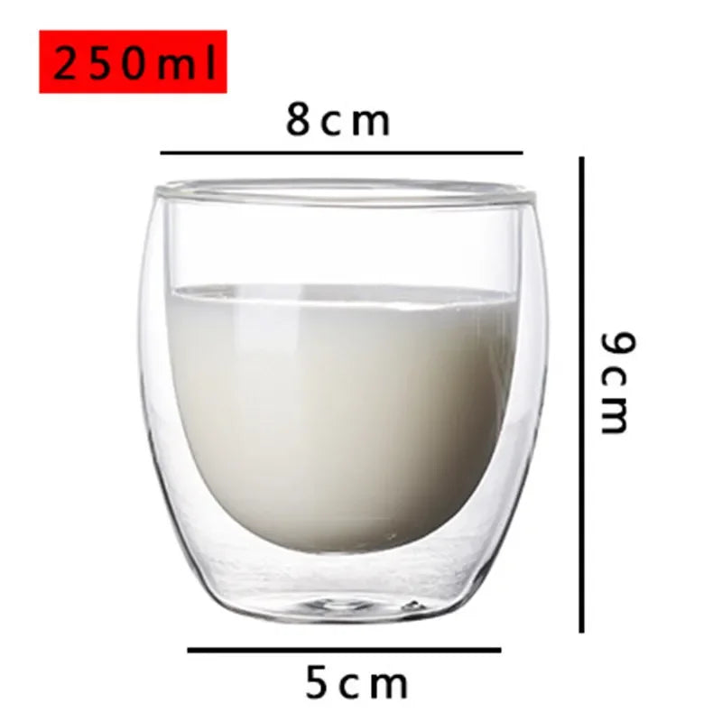 Verre Double Paroi de 250ml avec design moderne et capacité de 8cm de large et 9cm de haut