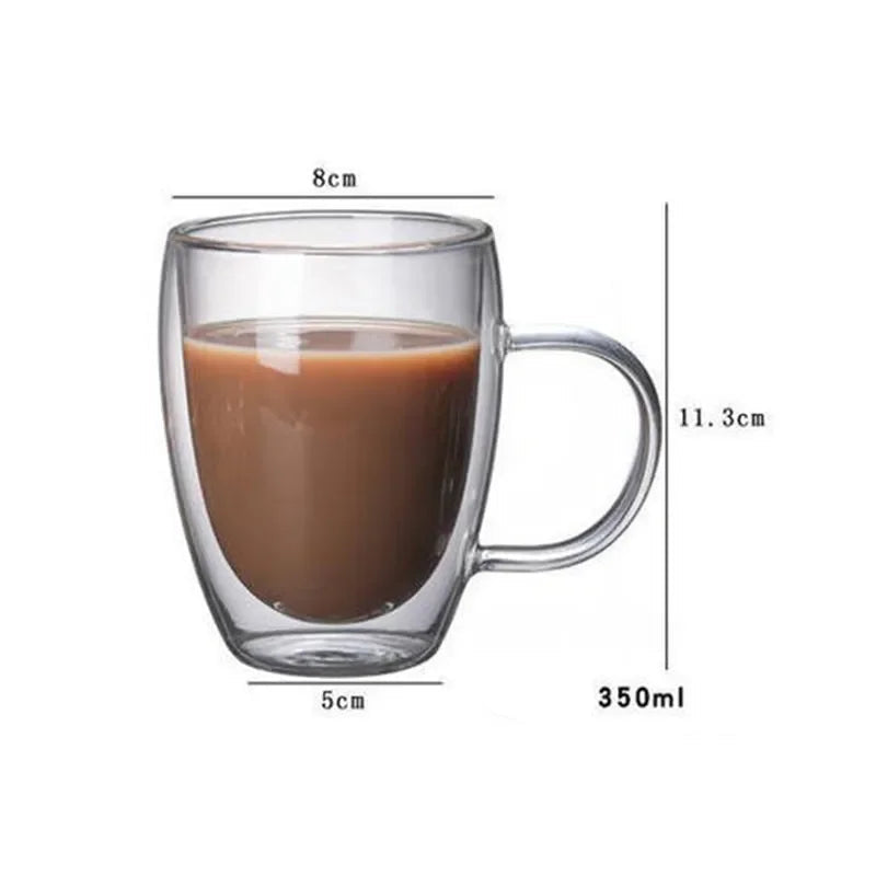 Verre Double Paroi transparent de 350ml pour café avec poignée ergonomique