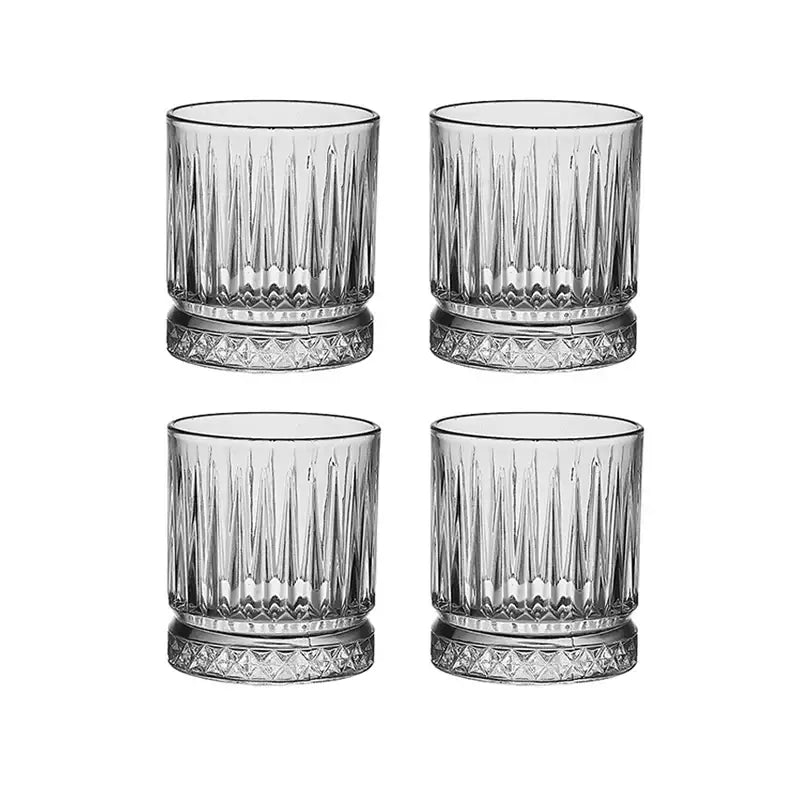 Ensemble de 4 Verres à Vin & Whisky en Verre Transparent avec Design Texturé pour Dégustation Élégante