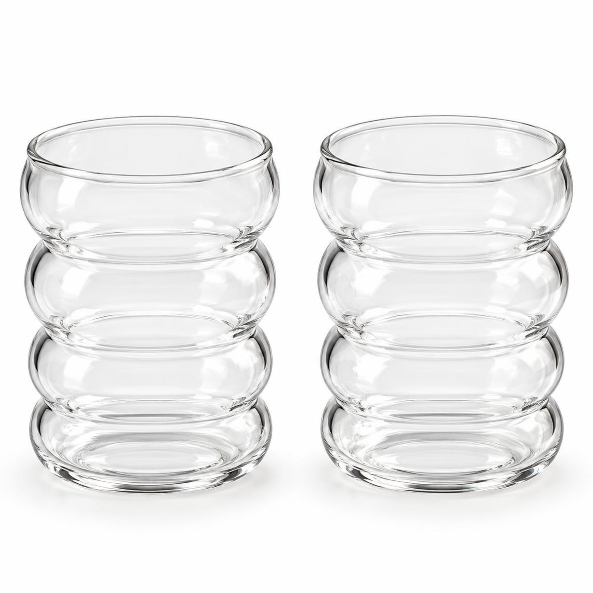 Verres ondulés transparents – Lot de 2, parfaits pour servir des boissons élégamment.