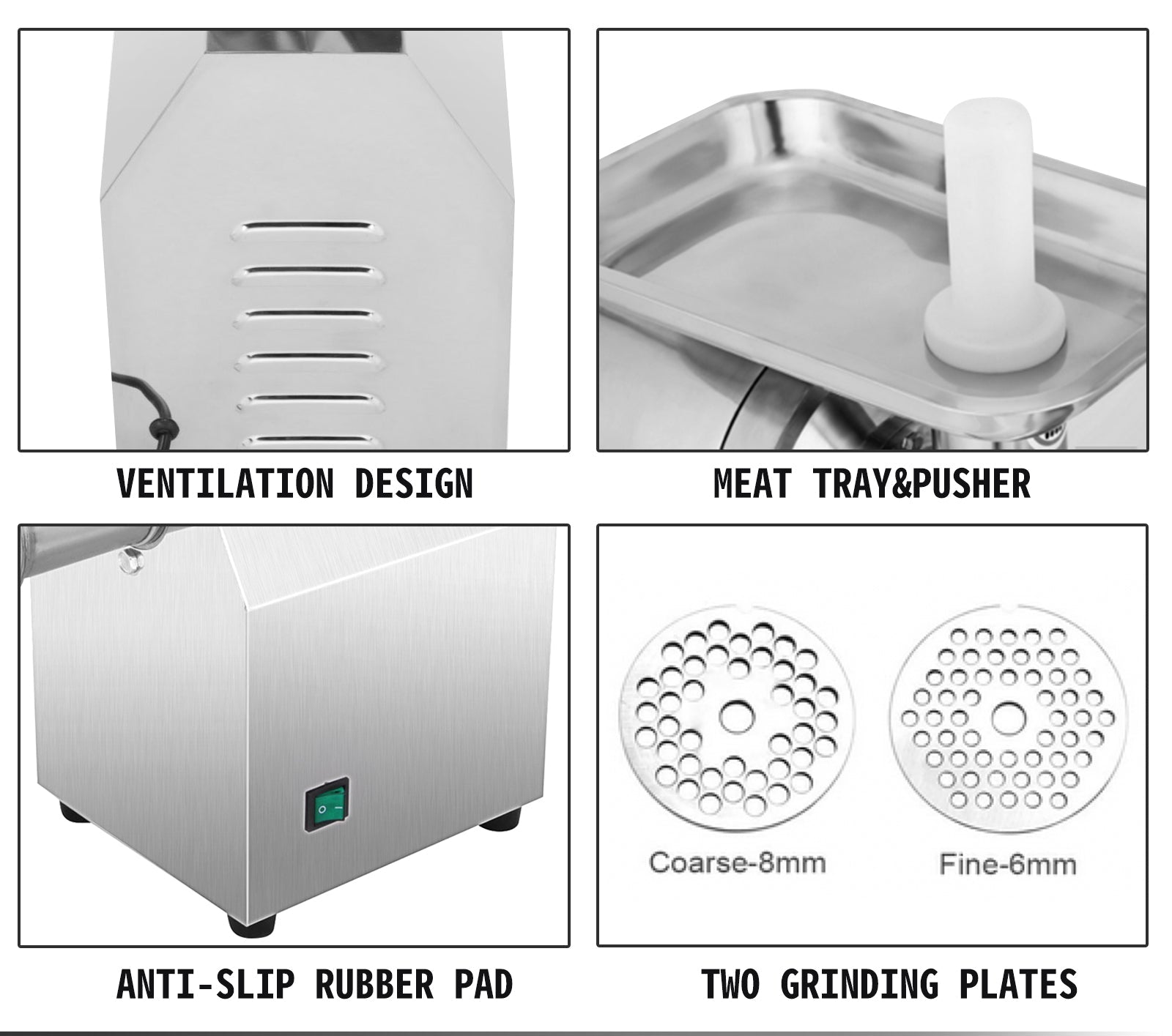 Hachoir à Viande Électrique VEVOR 1100W – Pro, Inox, Multifonction avec plateau en inox et pieds anti-dérapants