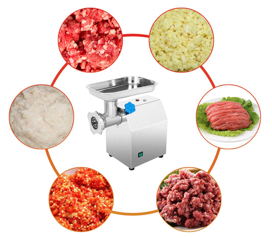 Hachoir à Viande Électrique VEVOR 1100W – Pro, Inox, Multifonction avec divers aliments hachés autour