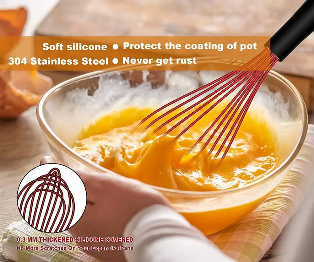 Fouet Silicone Walfos – ergonomique en silicone souple et acier inoxydable, idéal pour mélanger sans rayer