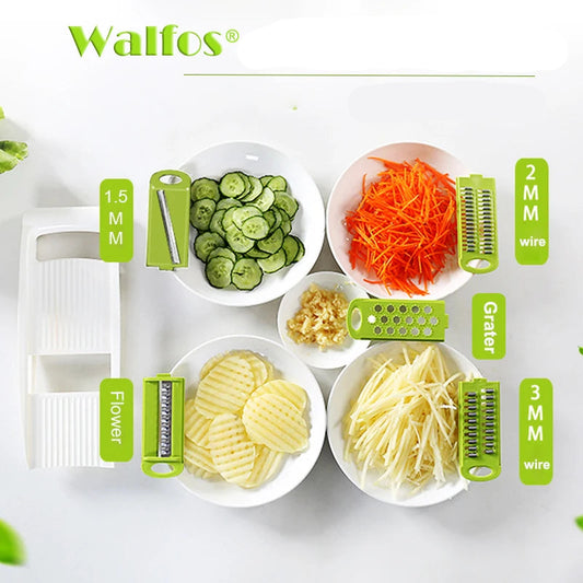Mandoline WALFOS 5 Lames Inox – Découpe Rapide & Sécurisée avec 5 types de lames pour légumes variés