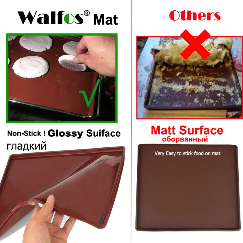 Tapis de Cuisson en Silicone Walfos comparé à un tapis traditionnel avec surface collante et usée