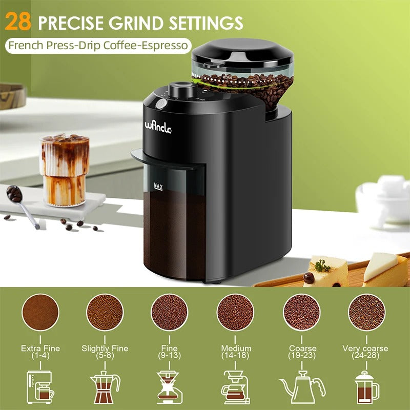 Moulin à Café Électrique 28 Réglages, Broyage Précis avec design compact pour une mouture parfaite