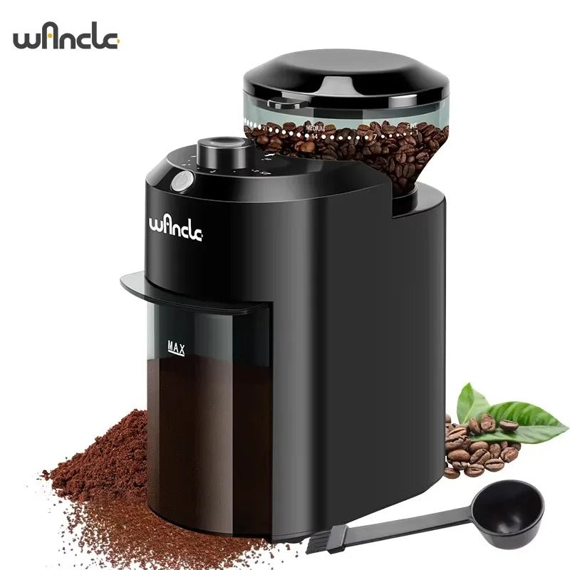 Moulin à Café Électrique 28 Réglages, Broyage Précis en noir avec coupelle et cuillère pour café fraîchement moulu