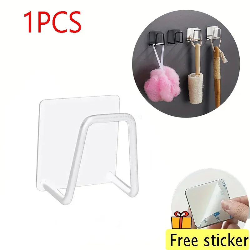Support Éponge Auto-adhésif – Organisateur Cuisine en métal blanc avec base adhésive transparente pour éponge