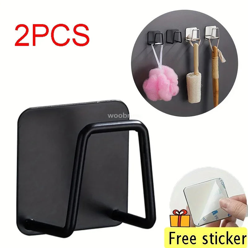 Support Éponge Auto-adhésif – Organisateur Cuisine 2 pièces crochet mural noir en acier pour éponge et accessoires
