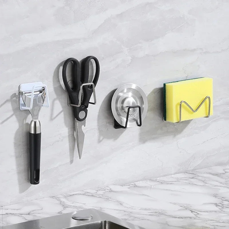 Support Éponge Auto-adhésif – Organisateur Cuisine mural en inox pour éponges ciseaux et ustensiles de cuisine