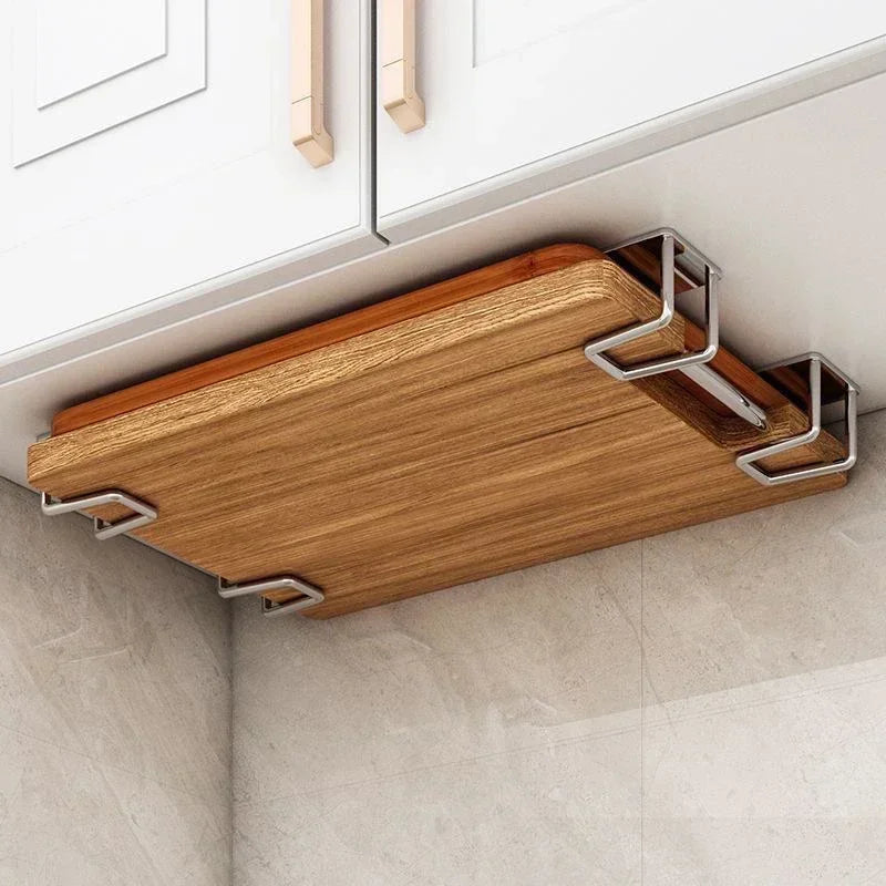 Support Éponge Auto-adhésif – Organisateur Cuisine fixé sous placard en acier inoxydable tenant planches à découper en bois