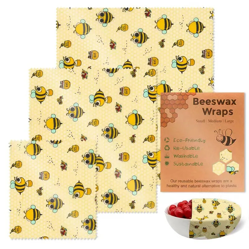 Wrap Alimentaire en Cire d’Abeille – Zéro Déchet avec motifs abeilles pour emballage écologique