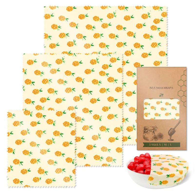 Wrap Alimentaire en Cire d’Abeille – Zéro Déchet avec motif ananas et emballages réutilisables pour conservation alimentaire