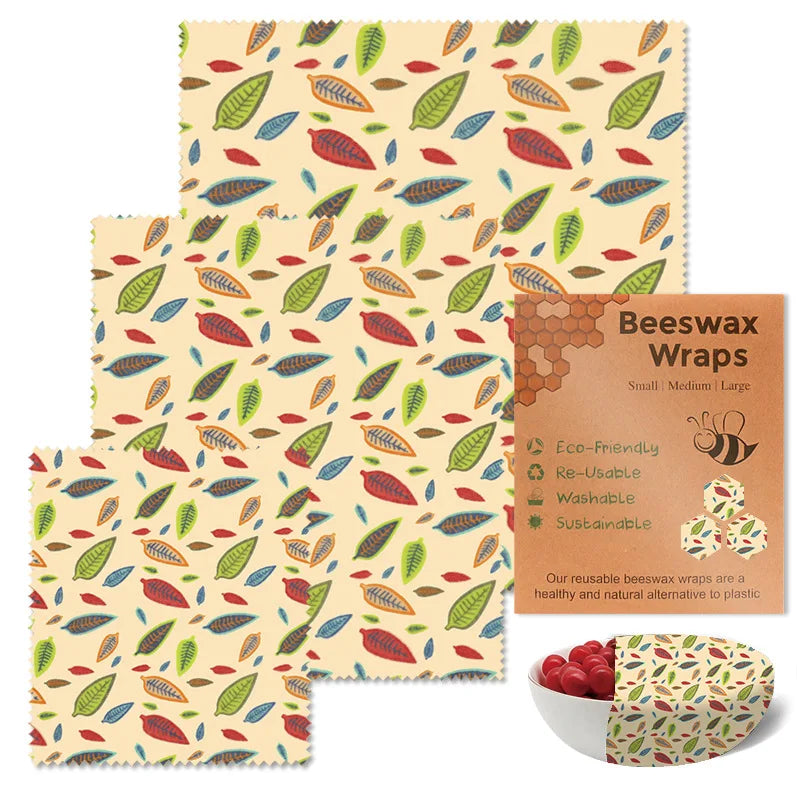 Wrap Alimentaire en Cire d’Abeille – Zéro Déchet motifs feuilles colorées pour emballage alimentaire réutilisable écologique