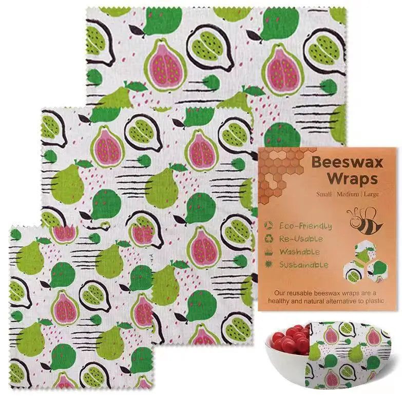 Wrap Alimentaire en Cire d’Abeille – Zéro Déchet avec motif fruits verts et roses réutilisable et écologique