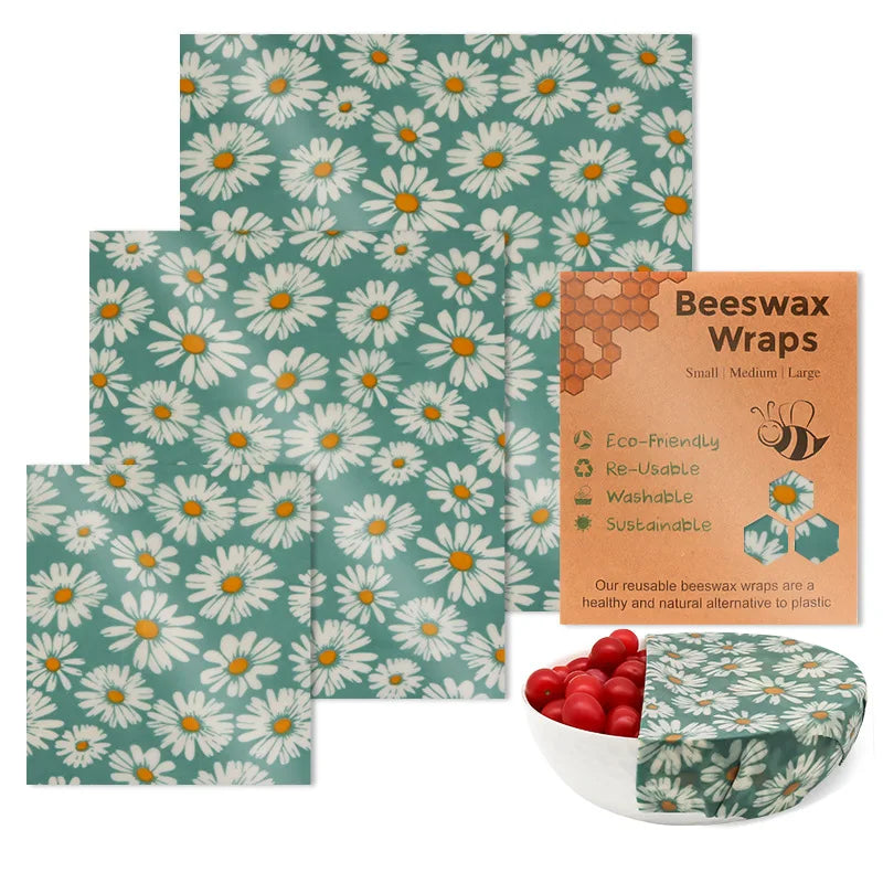 Wrap Alimentaire en Cire d’Abeille – Zéro Déchet avec motif marguerites pour emballage alimentaire réutilisable