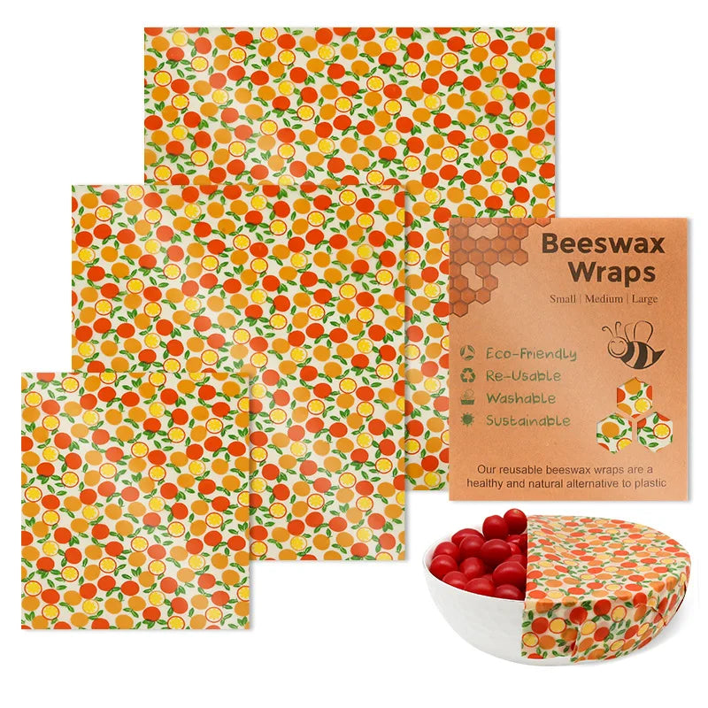 Wrap Alimentaire en Cire d’Abeille – Zéro Déchet avec motifs d'oranges réutilisables et écologiques