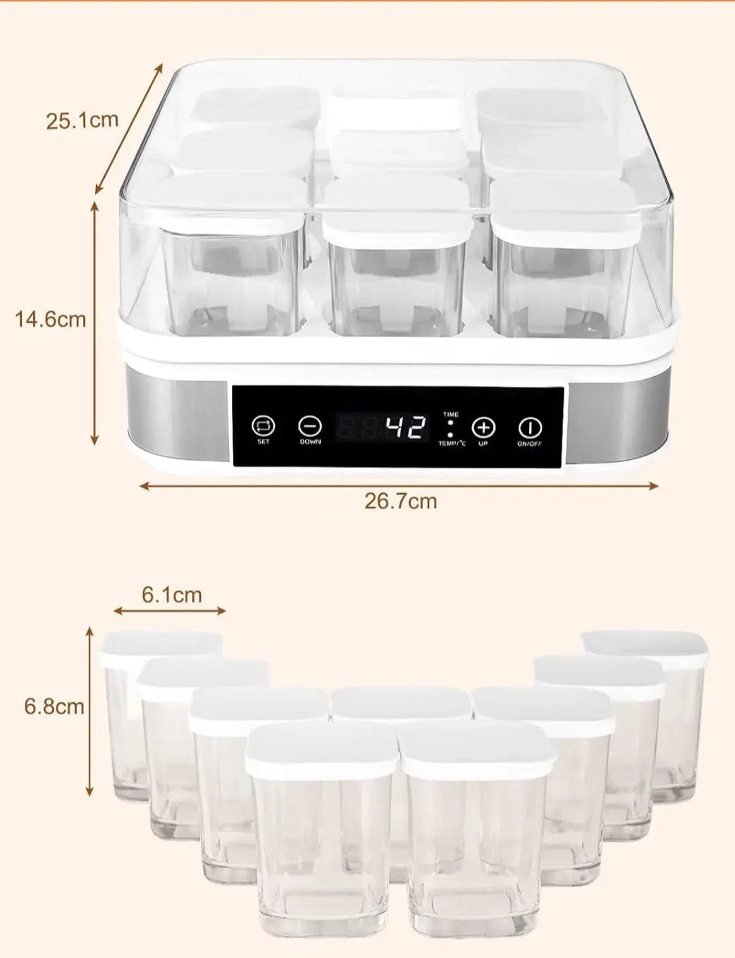 Yaourtière Digitale 9 Pots – Yaourts Maison Sans Additifs avec 9 pots transparents et écran tactile digital