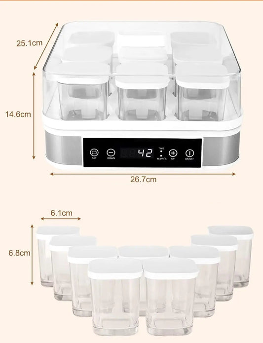 Yaourtière Digitale 9 Pots – Yaourts Maison Sans Additifs avec 9 pots transparents et écran tactile digital