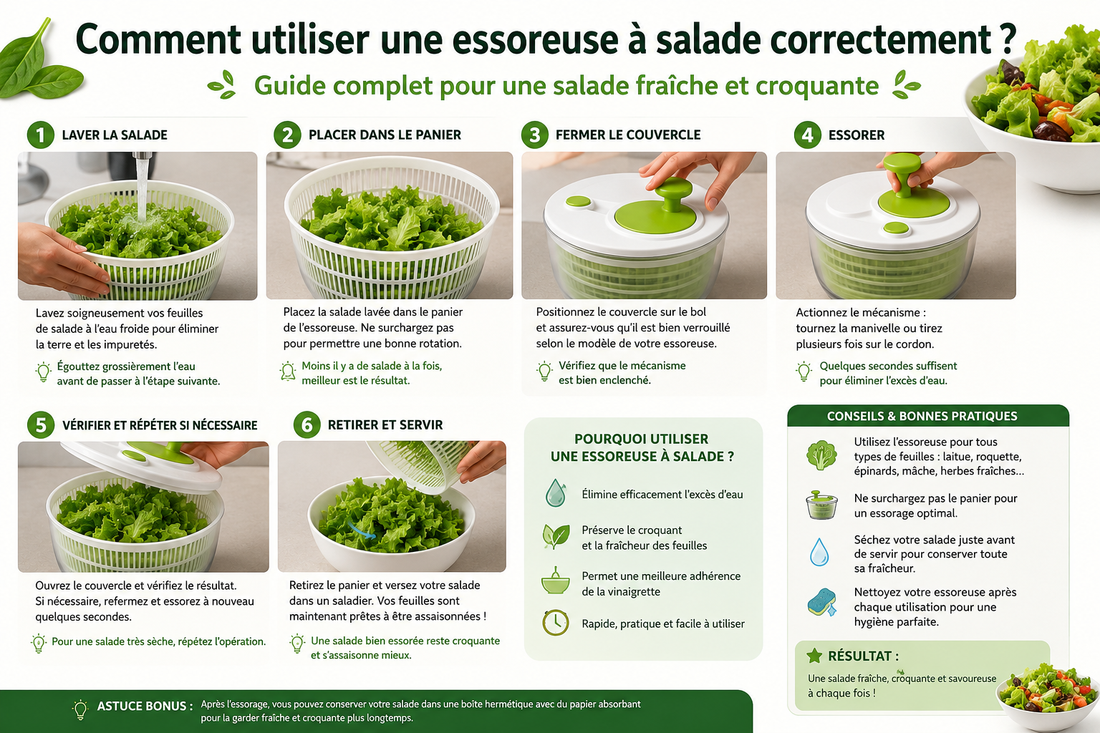 Comment utiliser une essoreuse à salade correctement ? Guide complet pour une salade fraîche et croquante