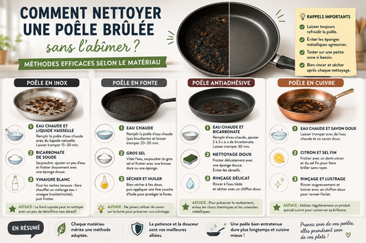 Comment nettoyer une poêle brûlée sans l’abîmer ? Méthodes efficaces selon le matériau