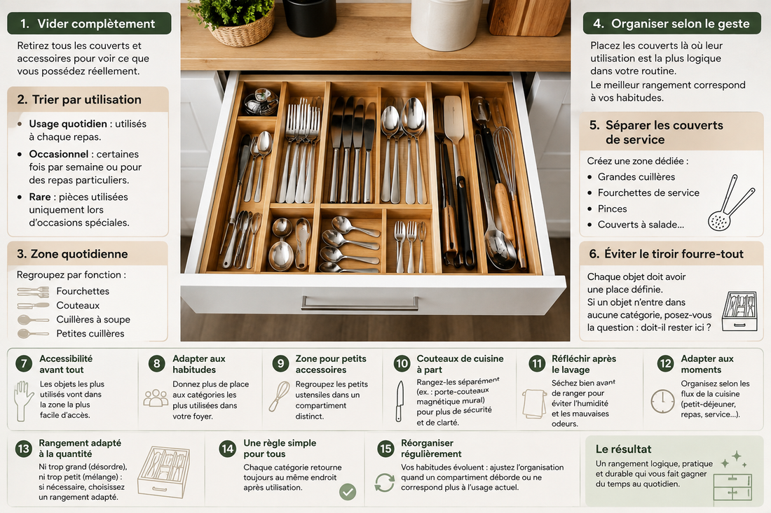 Comment organiser ses couverts dans la cuisine ? Méthode simple et efficace